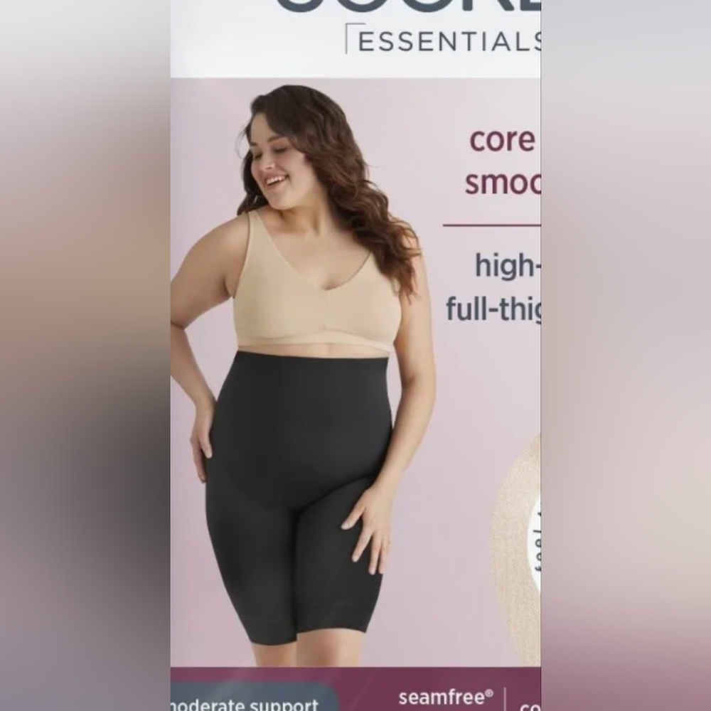 JOCKEY, CORE BODY SMOOTHING, XL, HIGH WAIST FULL THIGH SHORT, BLACK